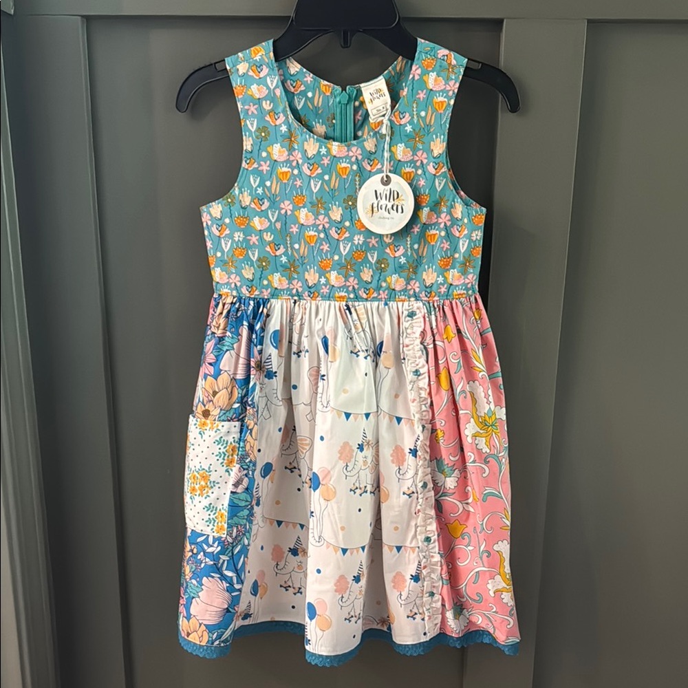 Wildflowers Patchwork Sleeveless Crew Neck Sundress